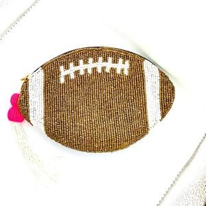 Boutique Brown and White Beaded Football Clutch